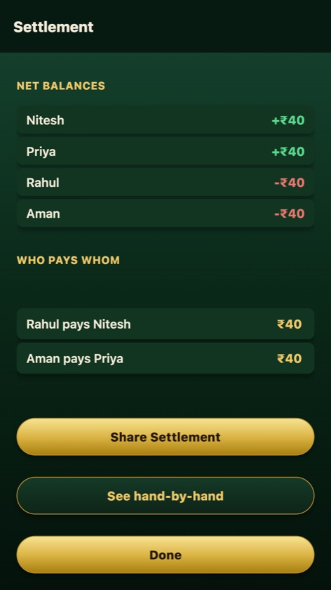 Settlement screen
