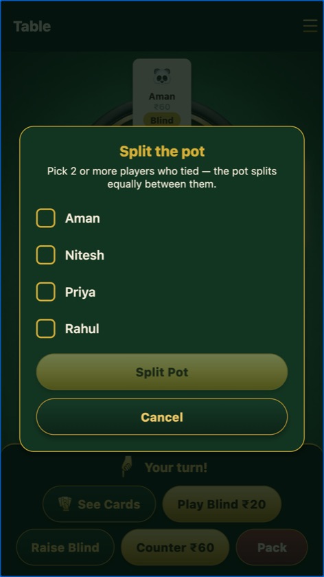 Split the pot on a tie